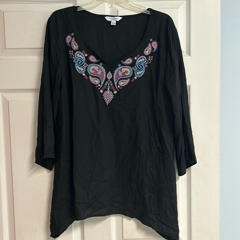 Indigo asymmetrical hem black tunic (like new - worn once)
